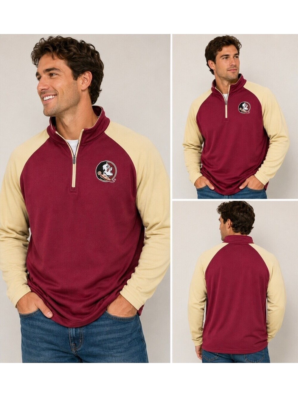 Florida State Seminoles FSU Colosseum Quarter Zip Pullover Garnet Gold Men’s L